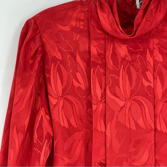 Vintage Red High Collar Pleated Front Blouse Size 8 Secretary Party Victorian - Picture 3 of 16
